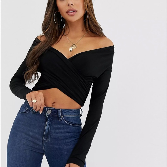 ASOS DESIGN cross over bardot top with long sleeve Size 4 | NWT